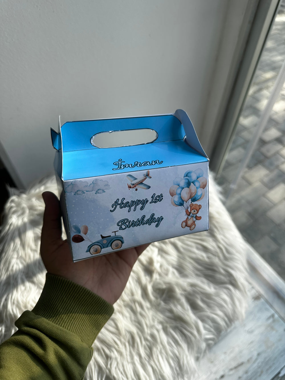 Teddy Bear Aeroplane 1st Birthday Favour Box — Blue Personalised Gift — Chocoodad Baku
