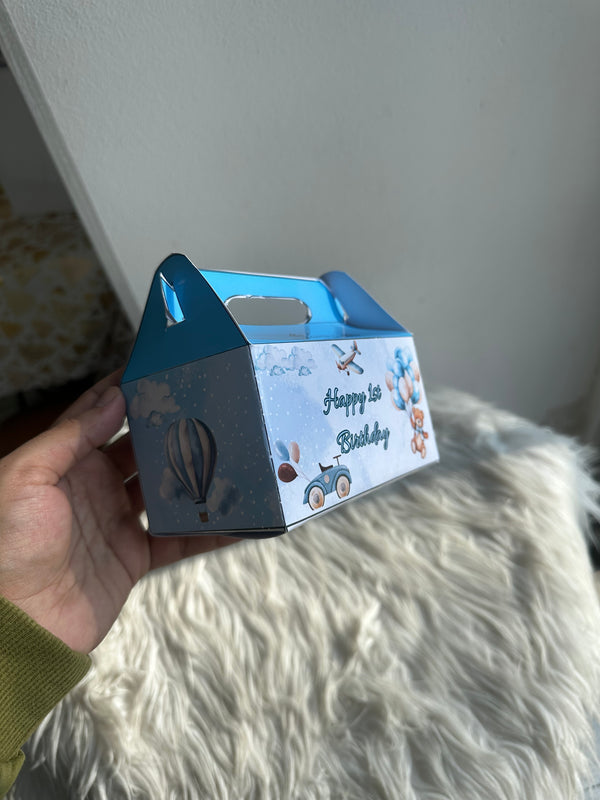 Teddy Bear Aeroplane 1st Birthday Favour Box — Blue Personalised Gift — Chocoodad Baku
