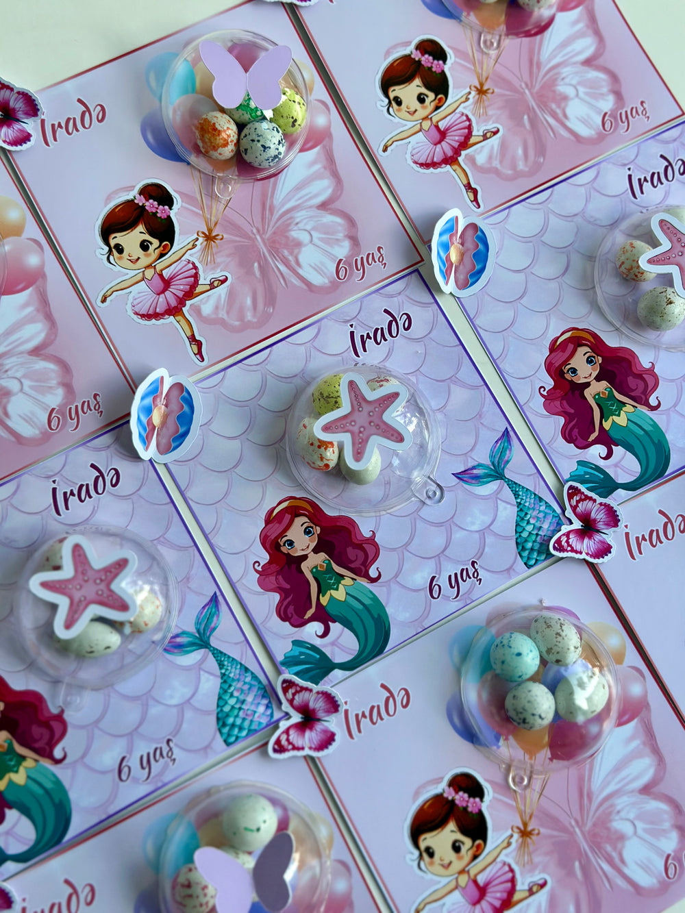 Little Mermaid & Ballerina Birthday Favour Card — Bonbon Dome Gift — Chocoodad Baku