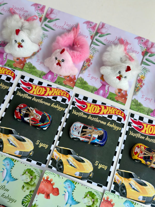 Hot Wheels & Bunny Birthday Accessory Card — Car Toy & Hair Clip Favour — Chocoodad Baku