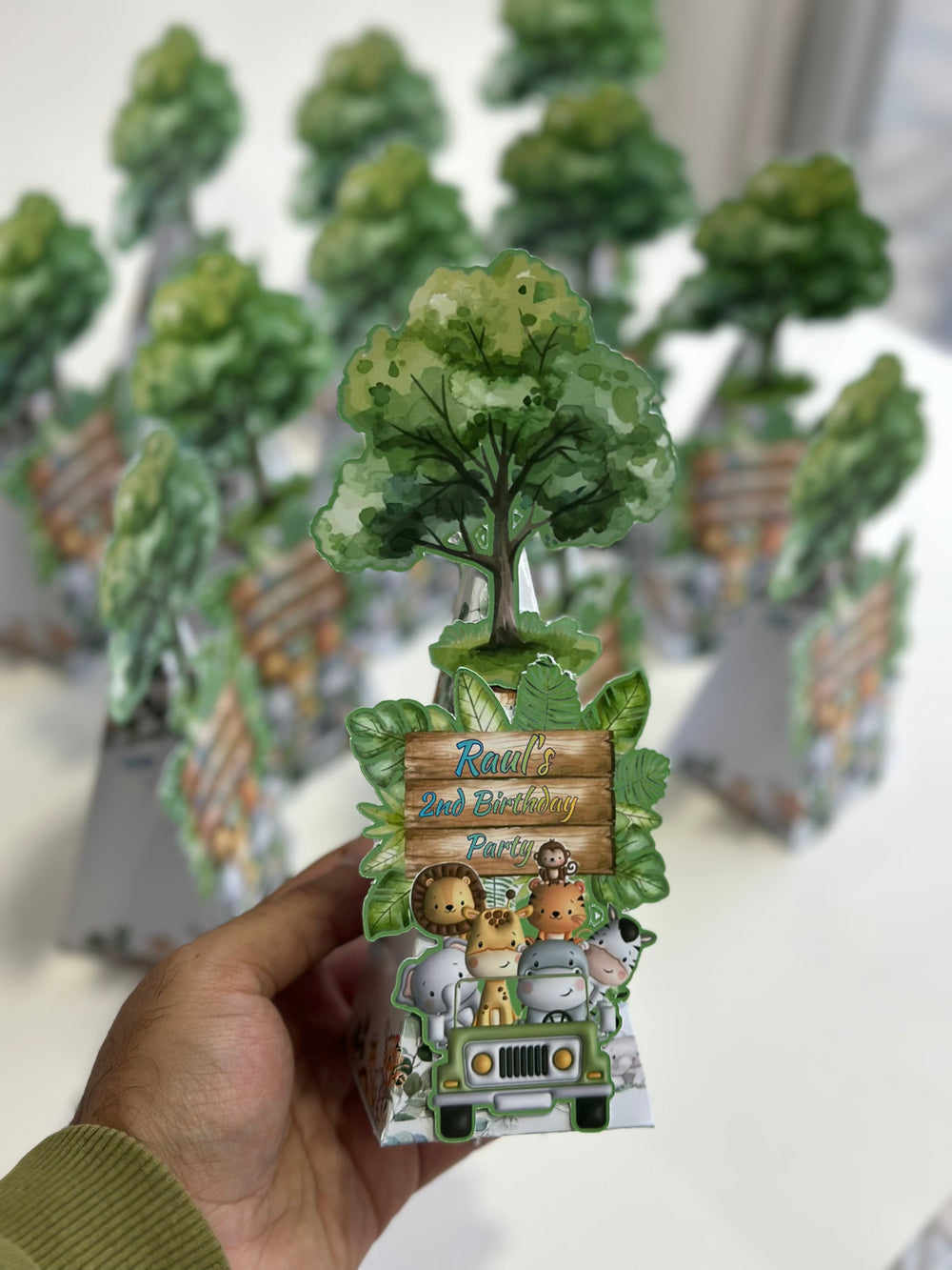 Jungle Safari Pyramid Favour Box — Green 3D Tree Birthday Gift — Chocoodad Baku
