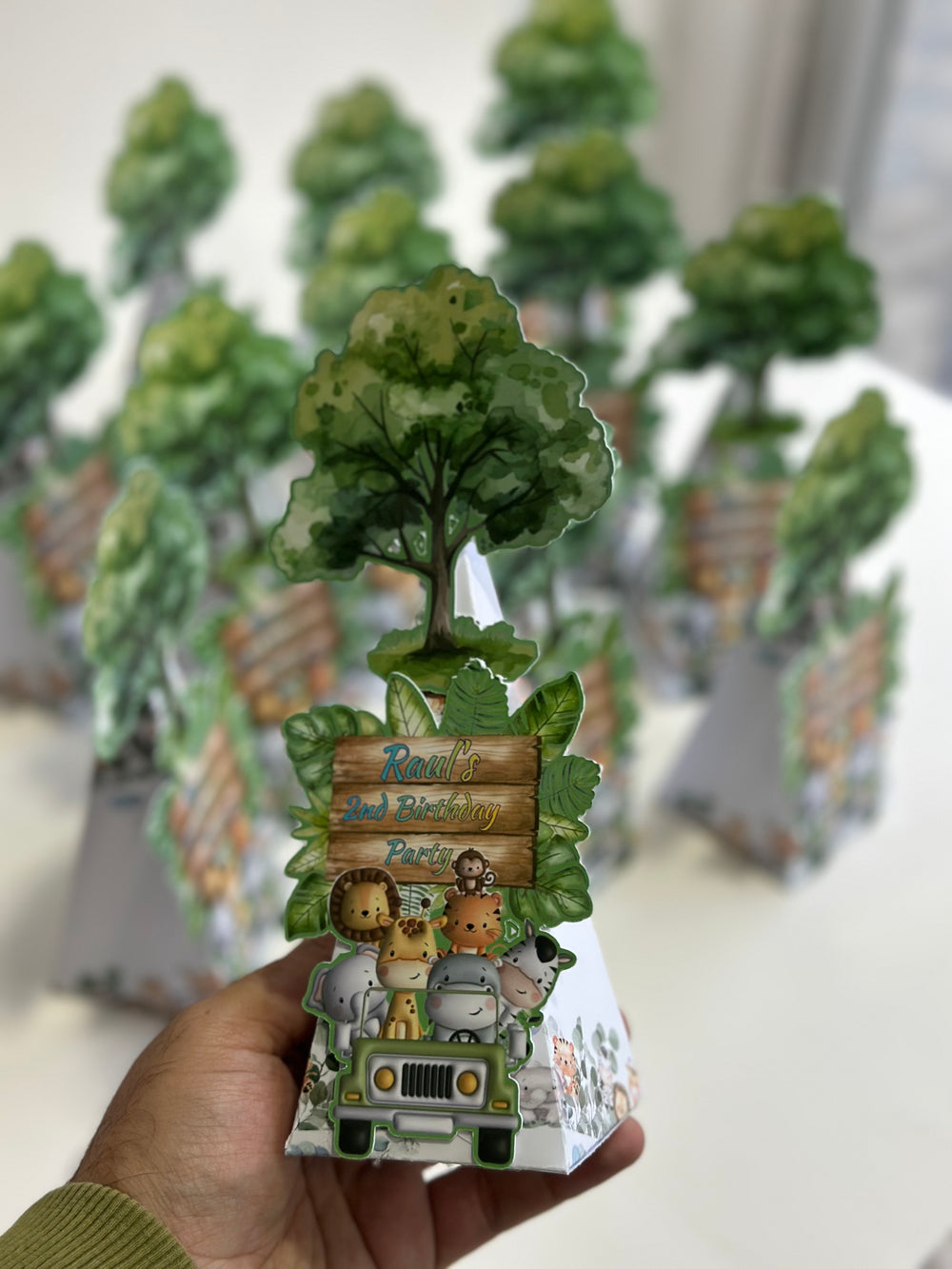 Jungle Safari Pyramid Favour Box — Green 3D Tree Birthday Gift — Chocoodad Baku