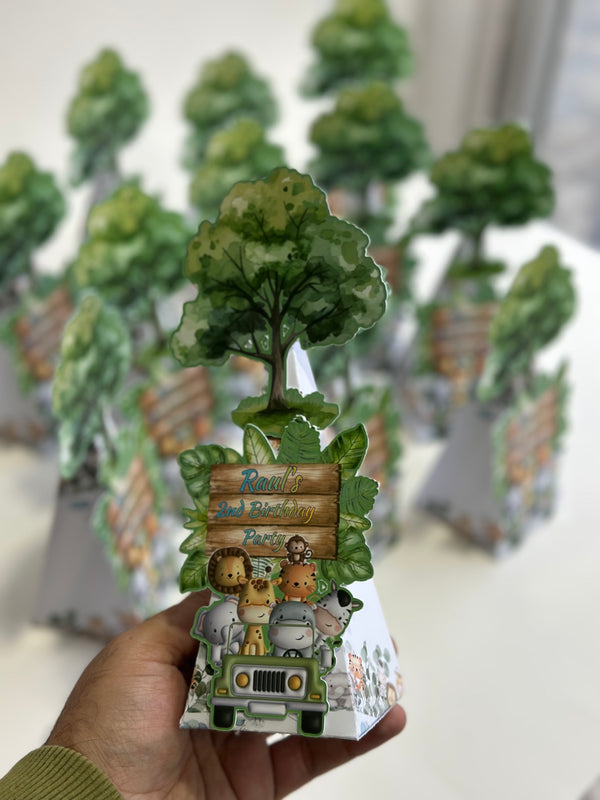 Jungle Safari Pyramid Favour Box — Green 3D Tree Birthday Gift — Chocoodad Baku