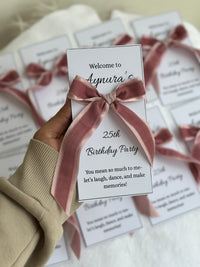 Velvet Bow Birthday Welcome Card — Personalised Guest Favour — Chocoodad Baku