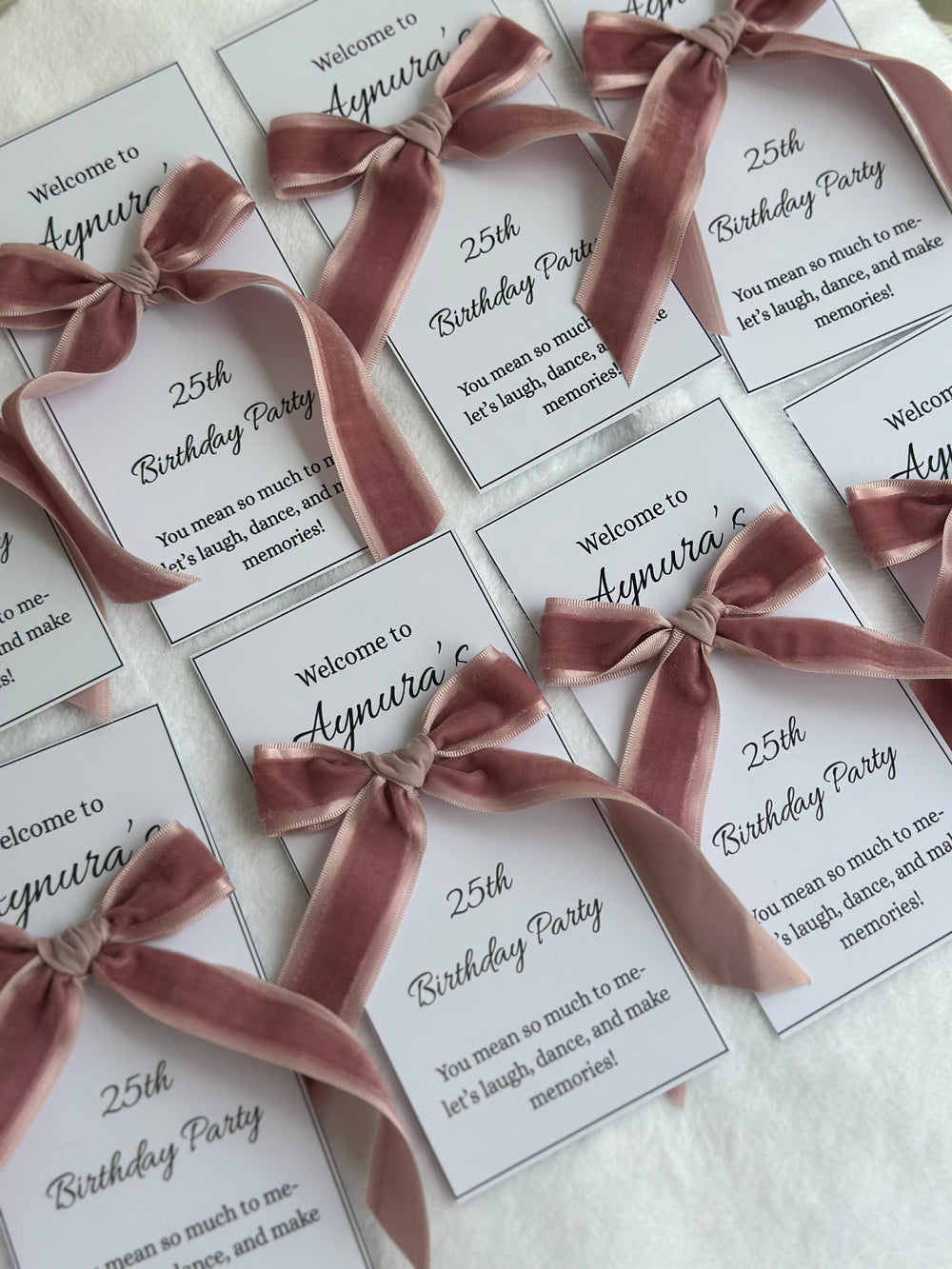Velvet Bow Birthday Welcome Card — Personalised Guest Favour — Chocoodad Baku