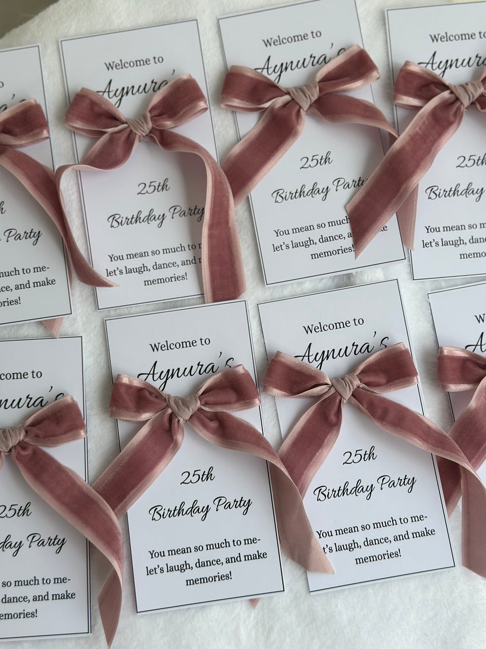 Velvet Bow Birthday Welcome Card — Personalised Guest Favour — Chocoodad Baku