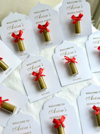 Henna Party Favour Card — Gold Henna Tube & Red Bow Gift — Chocoodad Baku