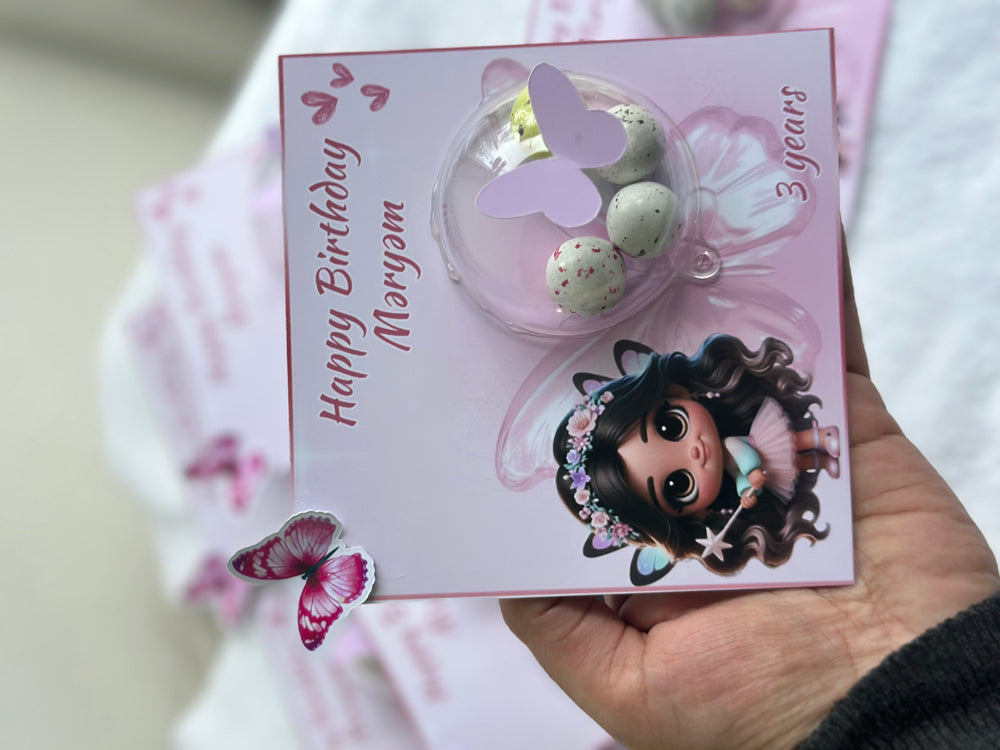Fairy Cat Birthday Favour Card — Butterfly Bonbon Dome Girl Gift — Chocoodad Baku