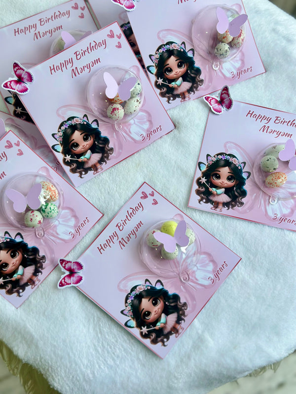 Fairy Cat Birthday Favour Card — Butterfly Bonbon Dome Girl Gift — Chocoodad Baku