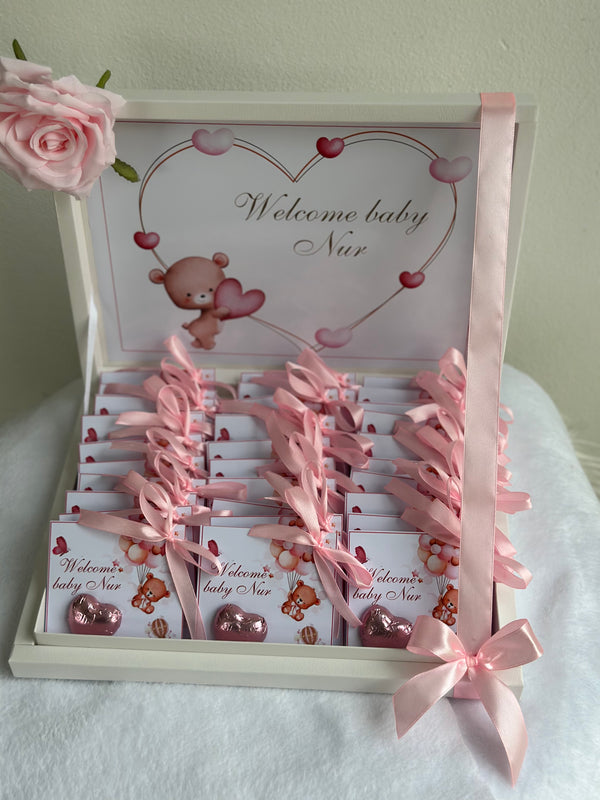 Cute Teddy Bear Newborn Favour Box — Personalised Chocolate Gift — Chocoodad Baku