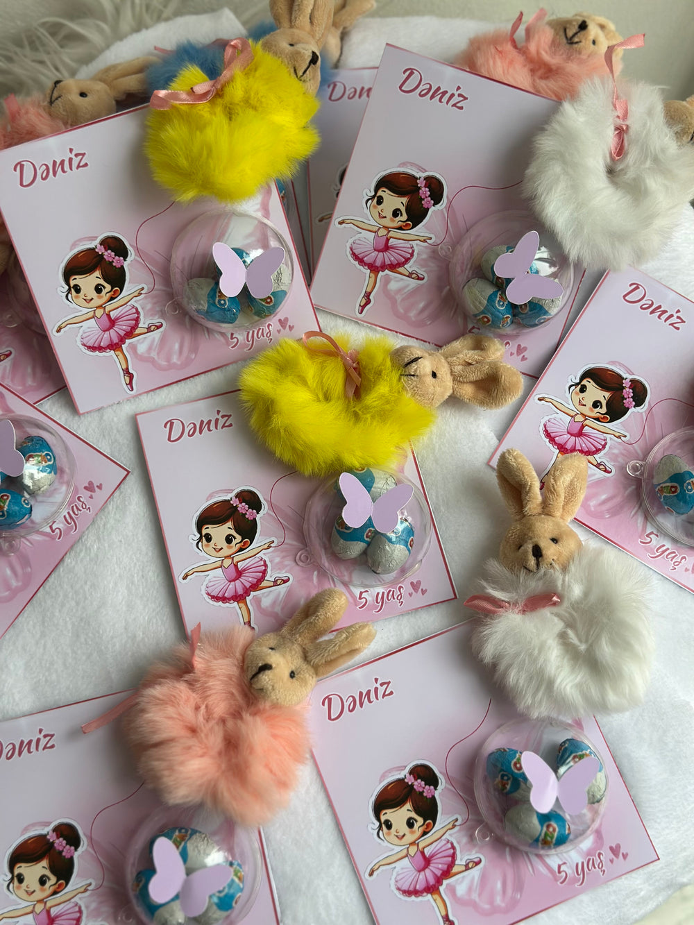 Ballerina Birthday Favour Card — Puffy Bunny Hair Clip & Bonbon Dome — Chocoodad Baku