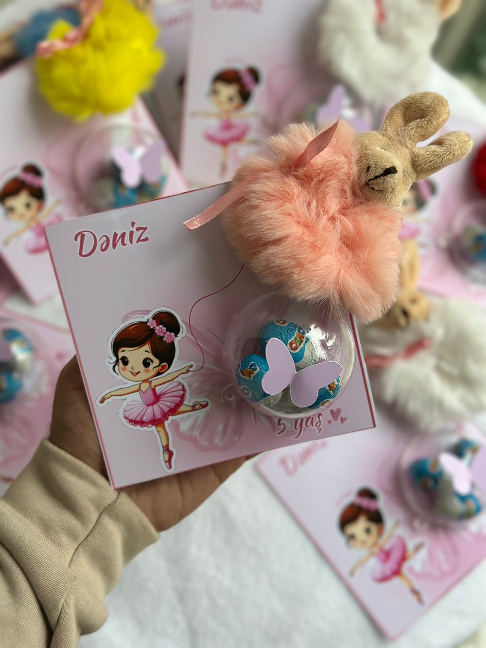 Ballerina Birthday Favour Card — Puffy Bunny Hair Clip & Bonbon Dome — Chocoodad Baku