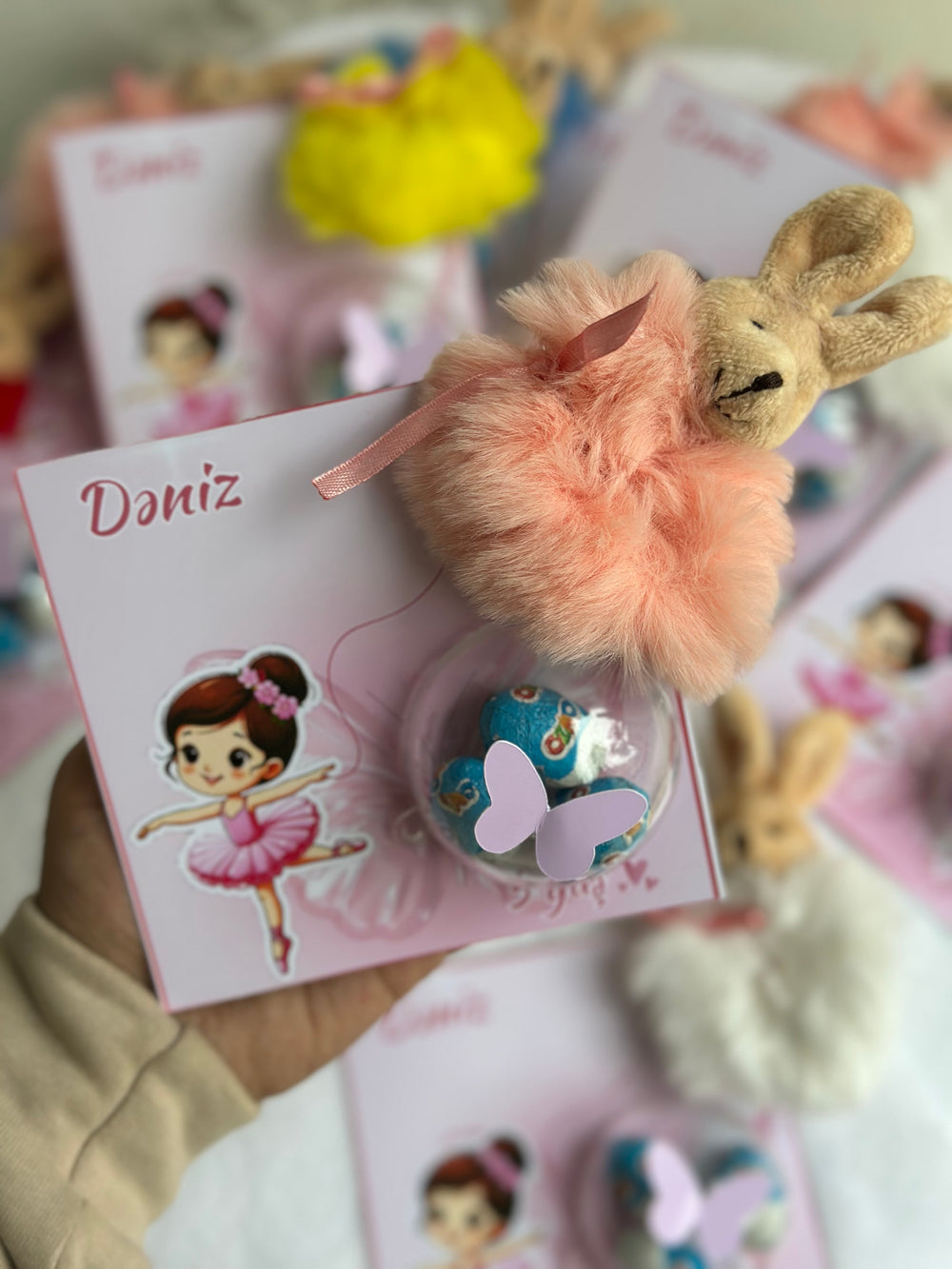 Ballerina Birthday Favour Card — Puffy Bunny Hair Clip & Bonbon Dome — Chocoodad Baku