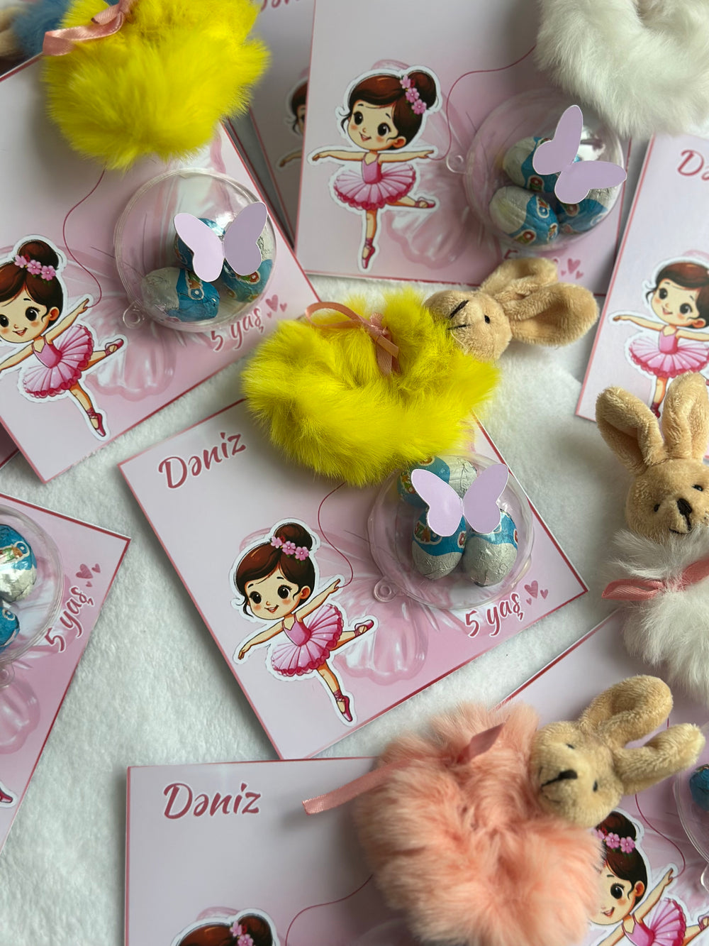 Ballerina Birthday Favour Card — Puffy Bunny Hair Clip & Bonbon Dome — Chocoodad Baku