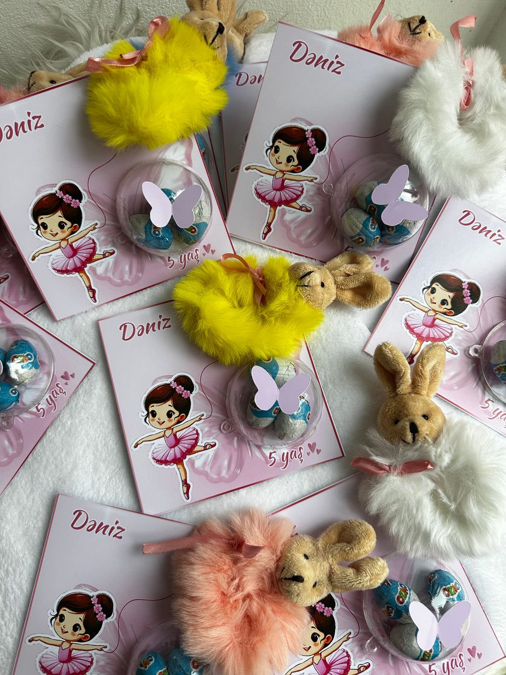 Ballerina Birthday Favour Card — Puffy Bunny Hair Clip & Bonbon Dome — Chocoodad Baku