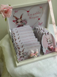 Pink Bunny Baby Girl Welcome Hamper — Bonbon & Chocolate Shadow Box — Chocoodad Baku