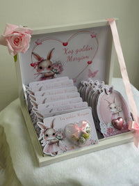 Pink Bunny Baby Girl Welcome Hamper — Bonbon & Chocolate Shadow Box — Chocoodad Baku