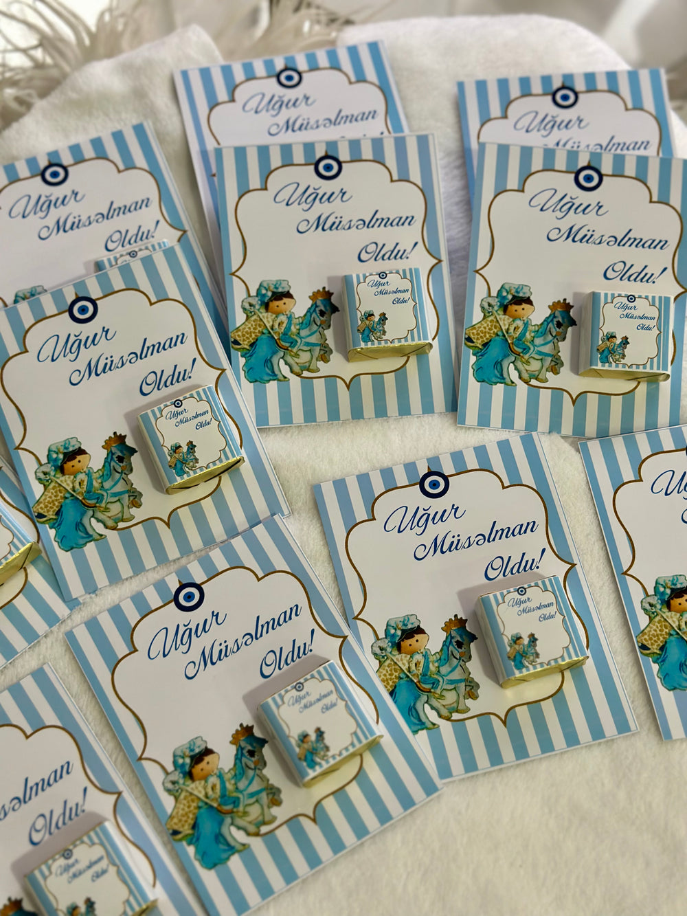 Ottoman Blue Circumcision Chocolate Card — Sünnet Personalised Favour — Chocoodad Baku