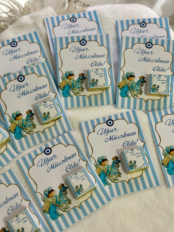 Ottoman Blue Circumcision Chocolate Card — Sünnet Personalised Favour — Chocoodad Baku