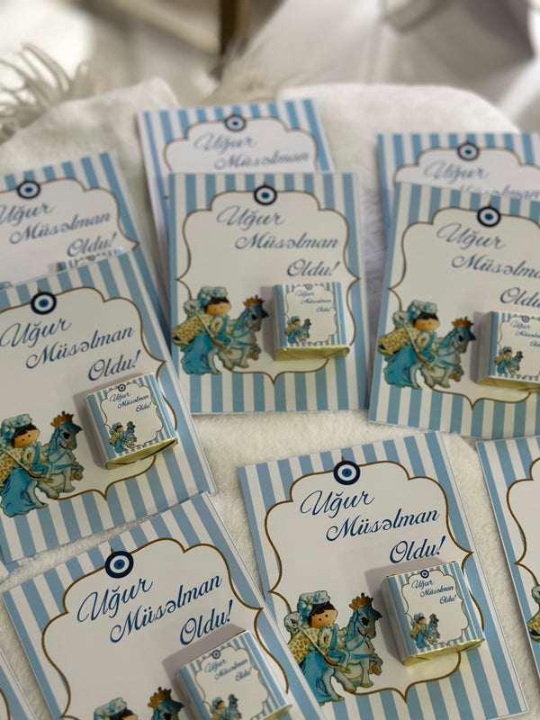 Ottoman Blue Circumcision Chocolate Card — Sünnet Personalised Favour — Chocoodad Baku