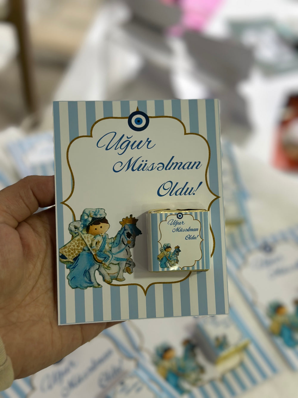 Ottoman Blue Circumcision Chocolate Card — Sünnet Personalised Favour — Chocoodad Baku
