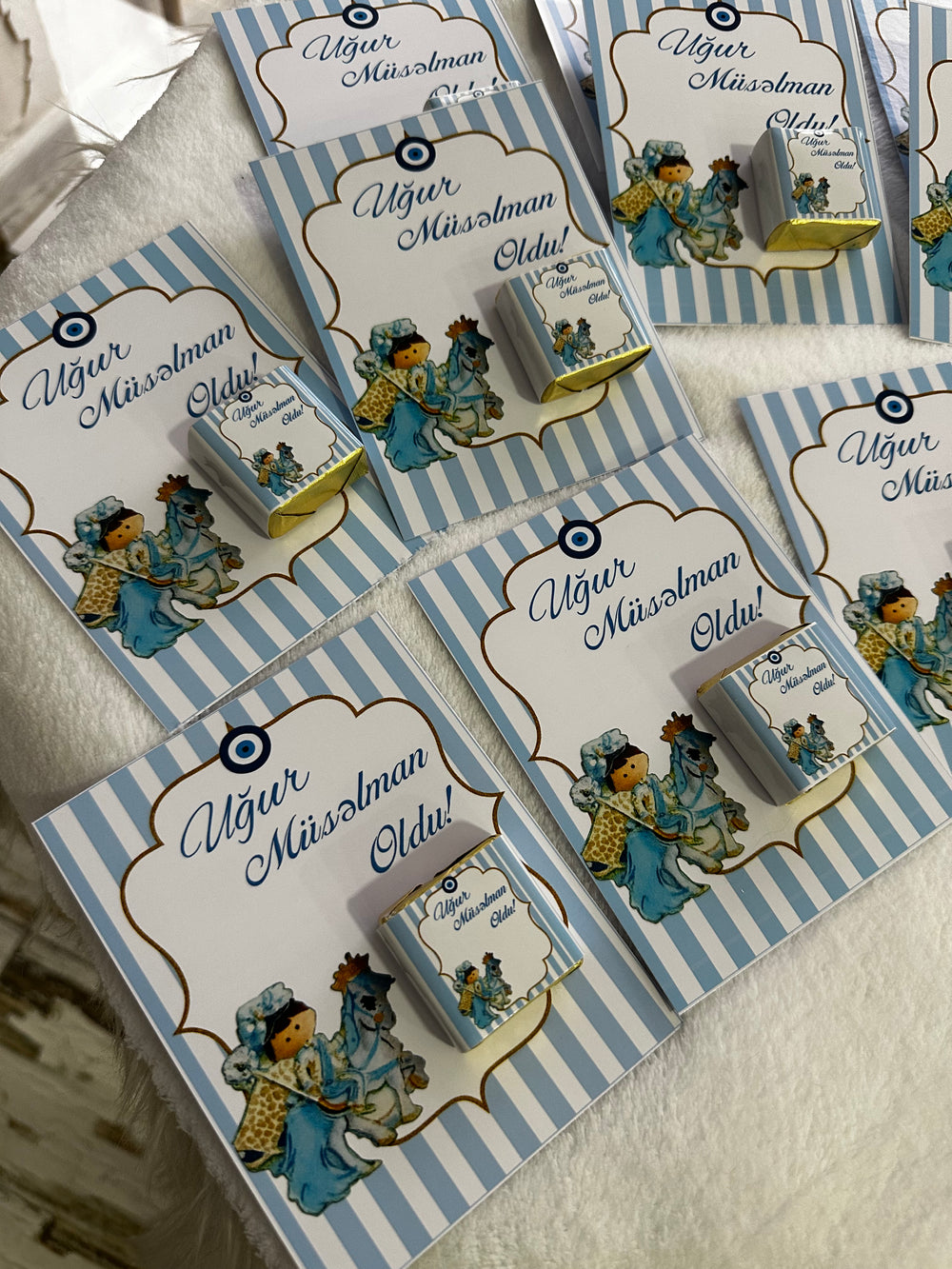 Ottoman Blue Circumcision Chocolate Card — Sünnet Personalised Favour — Chocoodad Baku
