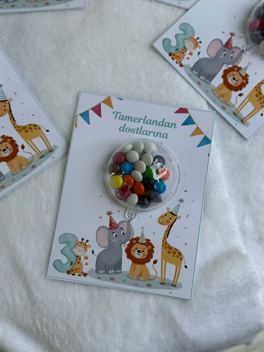 Safari Animal Birthday Favour Card — Colourful Dragee Bonbon Dome — Chocoodad Baku