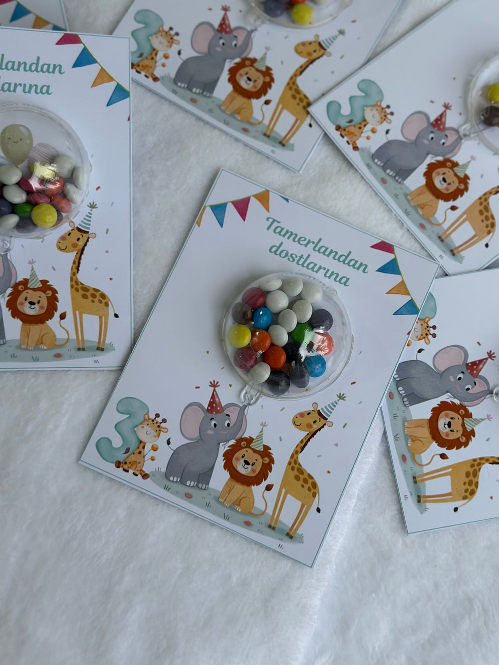 Safari Animal Birthday Favour Card — Colourful Dragee Bonbon Dome — Chocoodad Baku