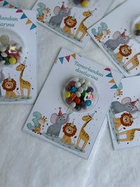 Safari Animal Birthday Favour Card — Colourful Dragee Bonbon Dome — Chocoodad Baku