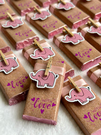 Pink Elephant Mini Chocolate Bar — Welcome Baby Girl Kraft Favour — Chocoodad Baku