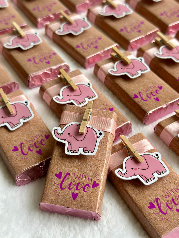 Pink Elephant Mini Chocolate Bar — Welcome Baby Girl Kraft Favour — Chocoodad Baku