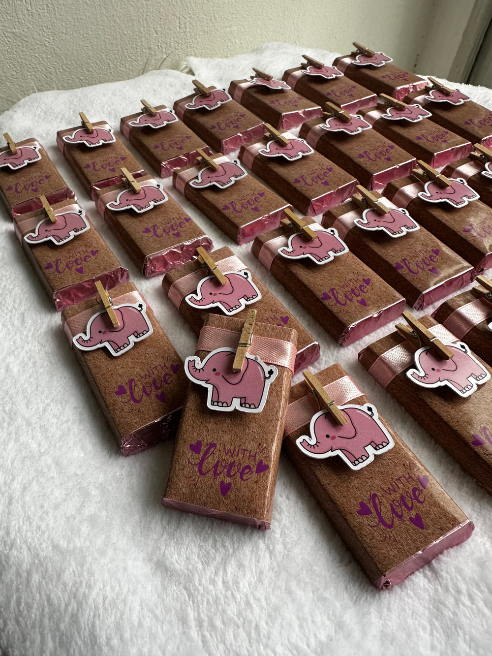 Pink Elephant Mini Chocolate Bar — Welcome Baby Girl Kraft Favour — Chocoodad Baku