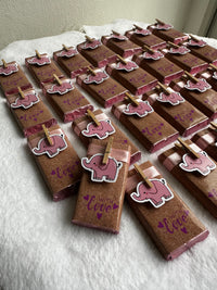 Pink Elephant Mini Chocolate Bar — Welcome Baby Girl Kraft Favour — Chocoodad Baku