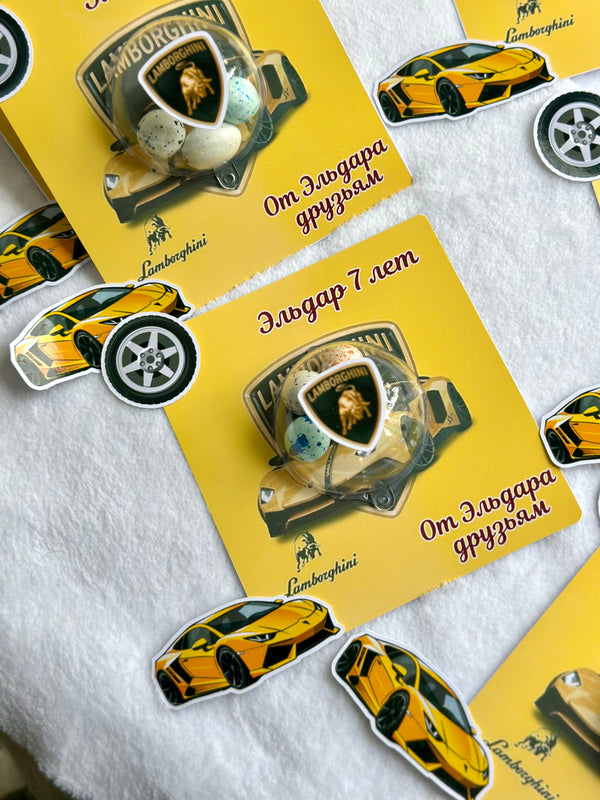 Lamborghini Car 7th Birthday Chocolate Card — Yellow Boy Russian Favour — Chocoodad Baku
