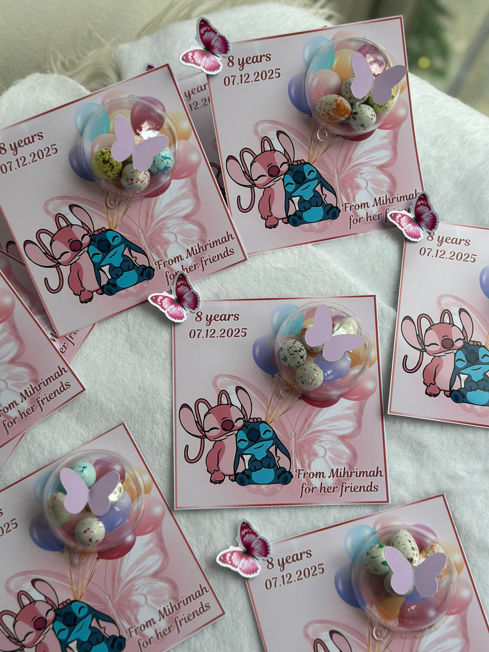 Stitch & Angel Birthday Favour Card — Butterfly Bonbon Dome Gift — Chocoodad Baku