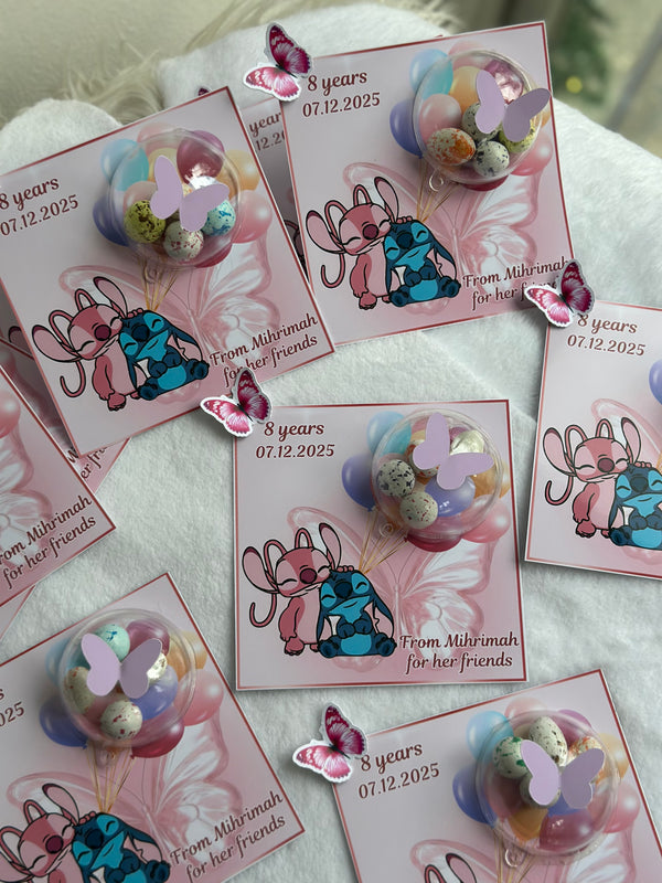 Stitch & Angel Birthday Favour Card — Butterfly Bonbon Dome Gift — Chocoodad Baku
