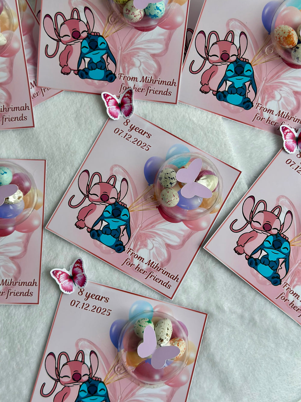 Stitch & Angel Birthday Favour Card — Butterfly Bonbon Dome Gift — Chocoodad Baku