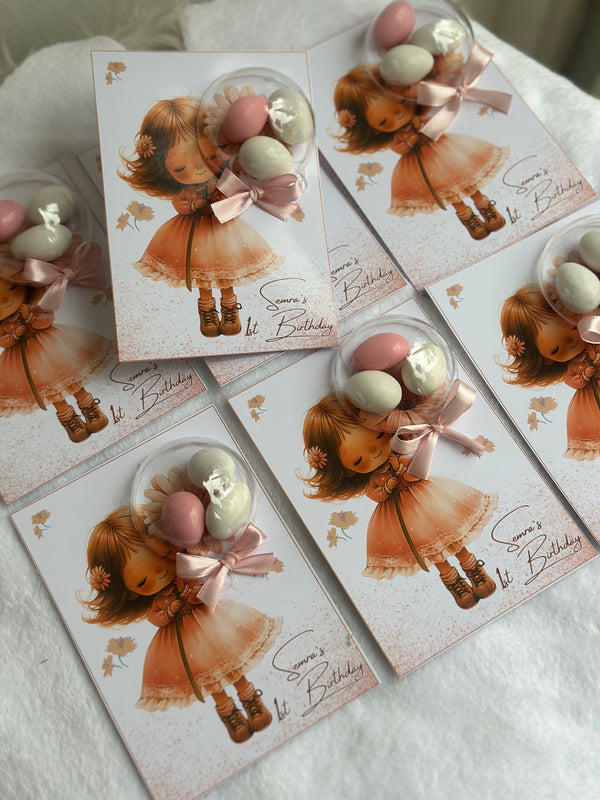 Boho Girl 1st Birthday Favour Card — Speckled Bonbon Dome Gift — Chocoodad Baku