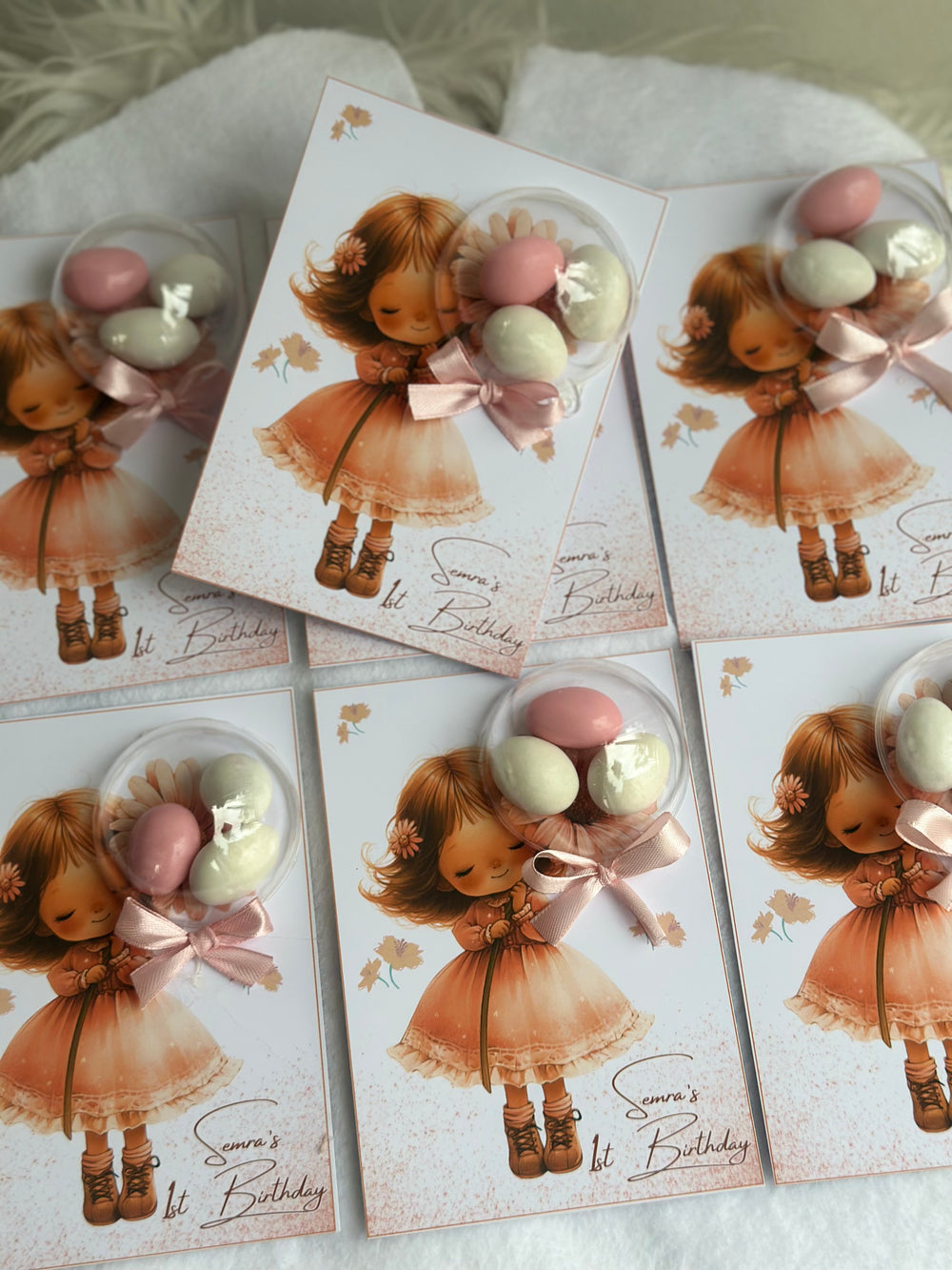Boho Girl 1st Birthday Favour Card — Speckled Bonbon Dome Gift — Chocoodad Baku