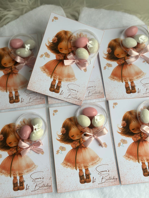 Boho Girl 1st Birthday Favour Card — Speckled Bonbon Dome Gift — Chocoodad Baku