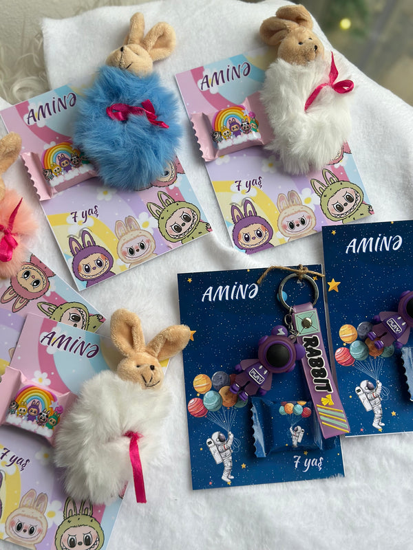 Labubu & Space Birthday Accessory Card — Space Keychain & Hair Clip — Chocoodad Baku
