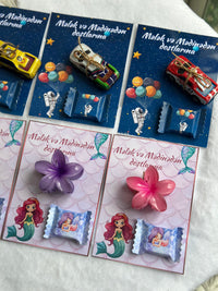 Little Mermaid & Space Birthday Accessory Card — Hair Clip & Car Toy — Chocoodad Baku