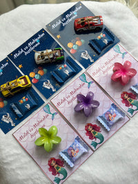 Little Mermaid & Space Birthday Accessory Card — Hair Clip & Car Toy — Chocoodad Baku