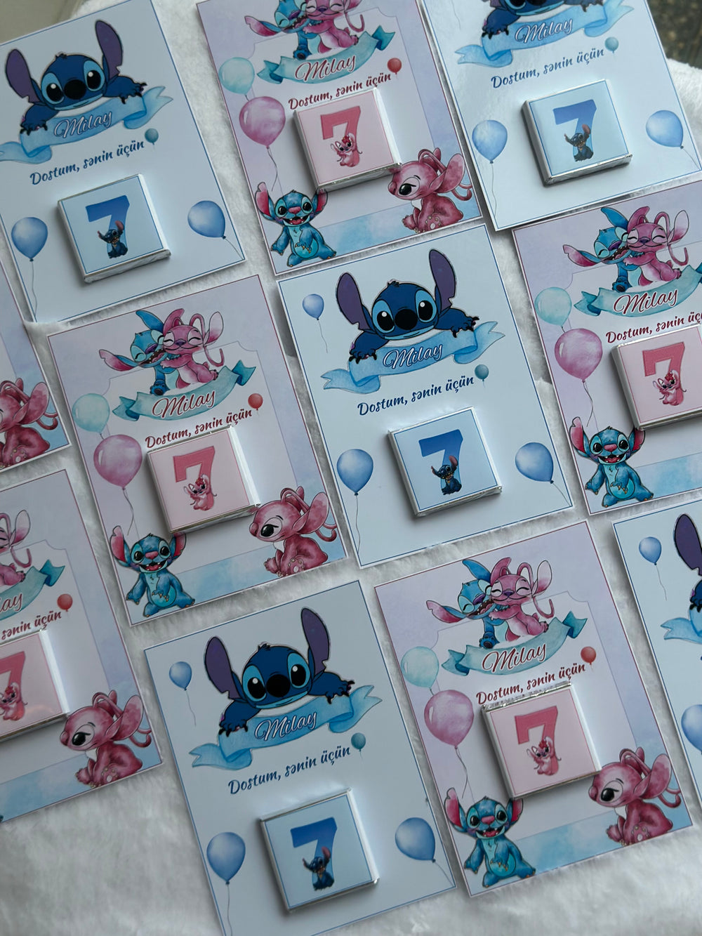 Lilo & Stitch 7th Birthday Chocolate Card — Pastel Personalised Favour — Chocoodad Baku