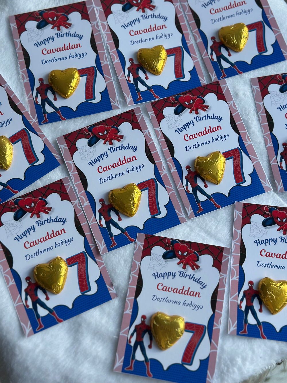 Spiderman Birthday Chocolate Card — Gold Heart Chocolate Favour — Chocoodad Baku