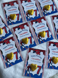 Spiderman Birthday Chocolate Card — Gold Heart Chocolate Favour — Chocoodad Baku