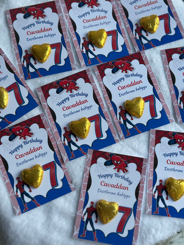 Spiderman Birthday Chocolate Card — Gold Heart Chocolate Favour — Chocoodad Baku