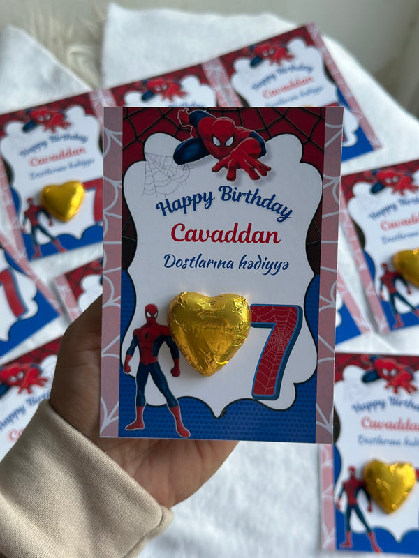 Spiderman Birthday Chocolate Card — Gold Heart Chocolate Favour — Chocoodad Baku