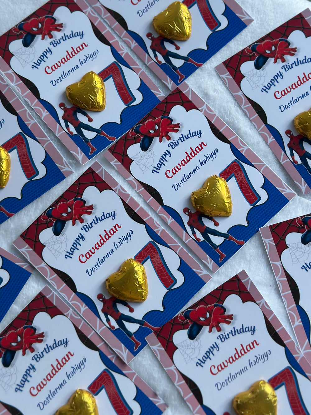 Spiderman Birthday Chocolate Card — Gold Heart Chocolate Favour — Chocoodad Baku