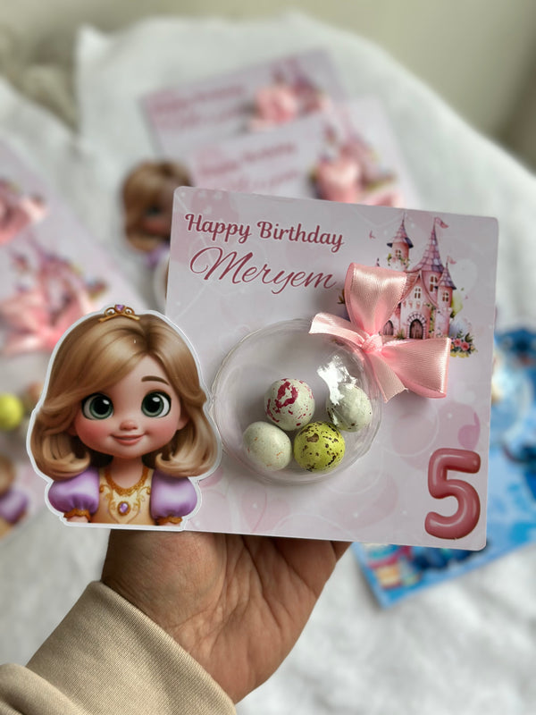 Rapunzel & Stitch Birthday Favour Card — Bonbon Dome Mixed Gift — Chocoodad Baku